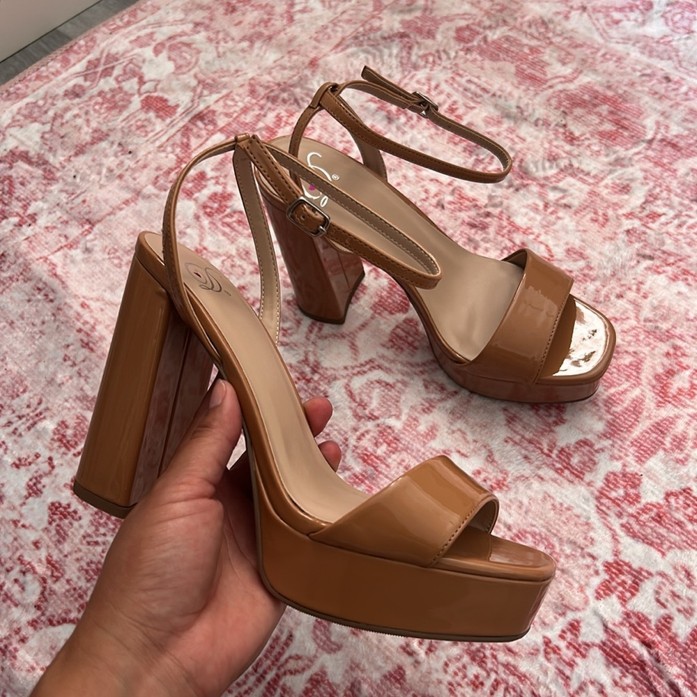 Tan Block Heels